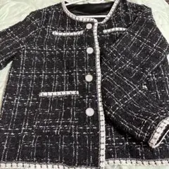 ツイード ノーカラージャケット ブラック ホワイト