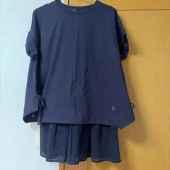 インゲボルグ　ネイビー 半袖シャツ レースのチュニック