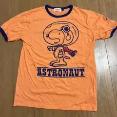 レア　スヌーピー　リンガーTシャツ　オレンジ　ネイビー　サイズLのサムネイル