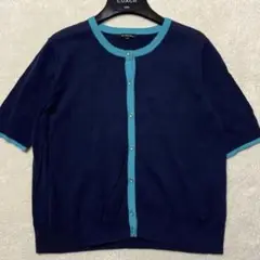 【美品◦3XL✨】23区 半袖 カーディガン バイカラー ニット ネイビー 46