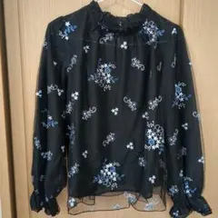 【axes】美品刺繍入りシースルーブラウス 長袖 ブラックM