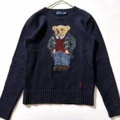 リネン混✨ポロラルフローレン ポロベア コットンニット ネイビー XS