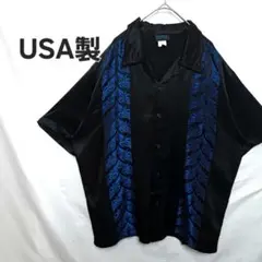 【稀少　USA製】開襟　ラインシャツ　ボーリングシャツ　キューバシャツ