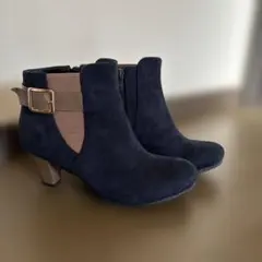 ネイビー スエード 中ヒールブーツ