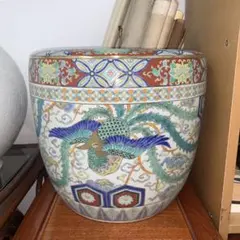 中国 色絵 大鉢 人物花卉紋 大清乾隆年製銘 高さ約35.0cm 260415