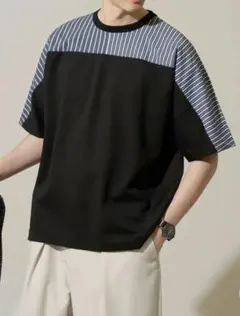 a.v.v MEN ストライプ切り替えTシャツ ブラック　新品未使用品