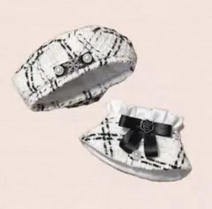 ぬい服　白　10cm 着せ替え ツイード いつぬい　ポンチョ　帽子　ベレー帽