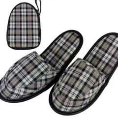 携帯 スリッパ 折りたたみ チェック柄 収納ケース付き メンズ