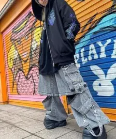 8099美品 REFLEM レフレム 鬼火刺繍ZIPパーカー ユニセックス