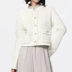 新品未使用✨ GU フリンジダブルポケットニットジャケット オフホワイト