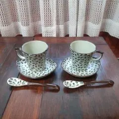 有田焼　未峰窯　古染模様　デミタスコーヒー　スプーン付き　カップ＆ソーサー