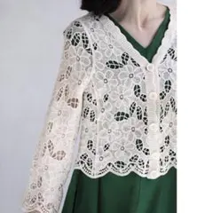 花柄 カットワーク レース クロシェ編み カーディガン