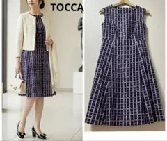【美品】TOCCA ICONドレス　ひざ丈ワンピース　ネイビー　大きいサイズ6 美品】TOCCA ICONドレス ひざ丈ワンピース ネイビー 大きいサイズ6
