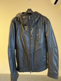 Tete Homme フード付きレザージャケット 黒