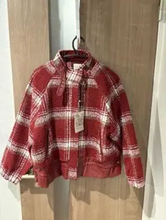 赤と白のチェック柄レディースジャケット