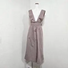 エヘカソポ サロペットパンツ ジャンパーパンツ くすみピン Vネック リボンのサムネイル