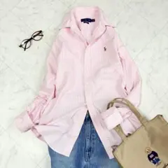 【ラルフローレン】オックスフォードシャツ　ストライプ　ピンク　ポニー刺繍