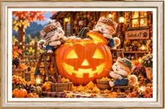 【SaboLoT】小さな猫たちのハロウィン かぼちゃ アートパネルS005