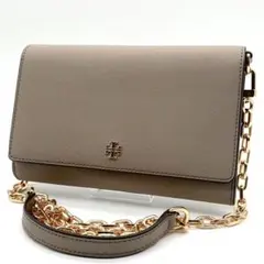 極美品✨トリーバーチ ショルダーウォレット チェーン レザー ロゴ グレージュ