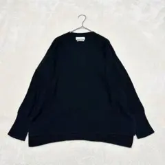 nt309 良品✨イネド 長袖ニットカットソー Ｖネック ウール混 黒 綺麗めのサムネイル