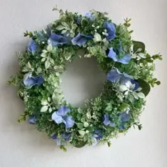 ＊グリーンとブルー系紫陽花のナチュラルリース＊玄関リース　グリーンリースのサムネイル