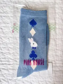 PINK HOUSE ウサギ トランプ柄 ソックス　ブルーグレーのサムネイル