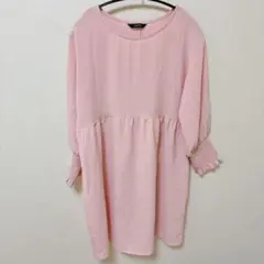 ワンピース ピンク ポリエステル クルーネック 薄手 切りかえ ワンピ