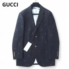 【美品】GUCCI グッチ テーラードジャケット　ネイビー　サテン　ロゴ GUCCI(グッチ) GG Logo Piping 2B Pajama Tailored Jacket GG