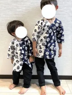 鯉口シャツ＋ゴム股引き 上下セット 95cm 紺白まとい　子ども用　ダボシャツ