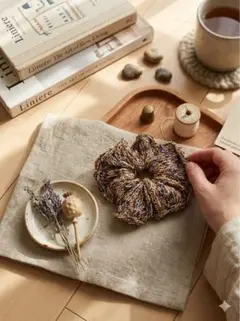 【ハンドメイド ニットシュシュ／ブラウンミックス】