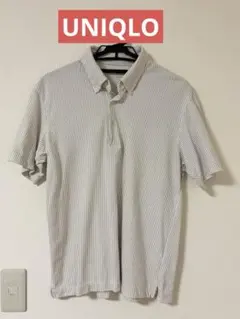 UNIQLO エアリズム・カノコポロシャツ　半袖　ボタンダウン　グレーストライプ