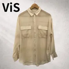 ヴィス　シースルー ベージュシャツ　レディース　綺麗め　シンプル　前開き　フリー