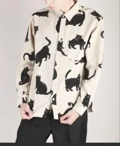 猫　黒猫　シャツ　メンズ　柄シャツ
