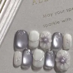 23 ネイルチップ パープル マグネット ぷっくりフラワー ニュアンス