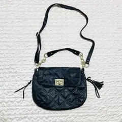 レイビームス　ブラックレザーキルティングショルダーバッグのサムネイル