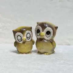 フクロウ　ミミズク　置物 2体セット 陶器製　小さめ　かわいい　開運