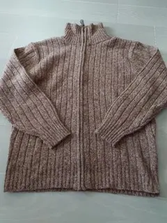 5★WOOLMARK ウール100% ジップアップニット ブラウン L