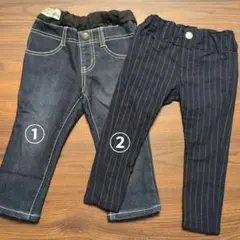 デニムパンツとストライプパンツセット(90)