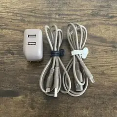 3coins 充電ケーブル＋2口アダプター ブラウン