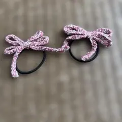 リボン型ヘアゴム ピンクとホワイト