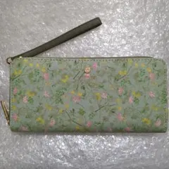 グリーン系統 花柄 ラウンドファスナー長財布 新品未使用 大容量 合皮