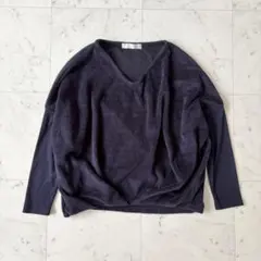 プチフルール 起毛カットソー【F】スウェット トレーナー 長袖トップス Vネック
