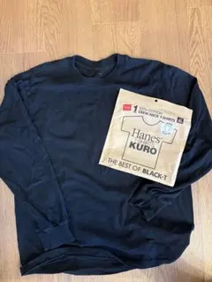 美品　Hanes KURO クルーネック 長袖 Tシャツ ブラック XLのサムネイル