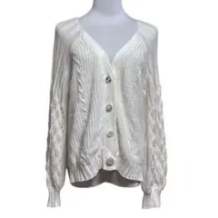 axes femme オフホワイト　ケーブル編み 長袖カーディガン