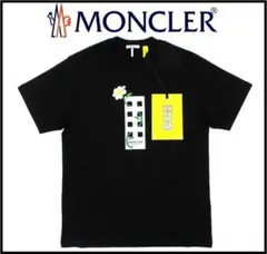 ■美品10万!MONCLER／ジーニアス花デザインブラック Tシャツ　Lブラック