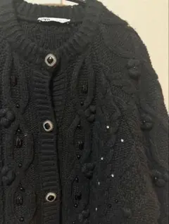 ラインストーンボタン ニットカーディガン