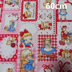 新柄　キルトゲイト　生地　マーガレット&ソフィー　ハート　チェック　赤　60cm