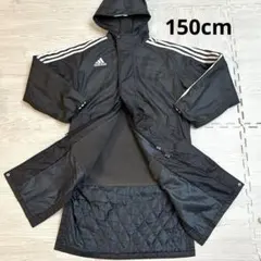 adidas キッズ ベンチコート 150 黒 フード付き 裏ボア 防寒アウター