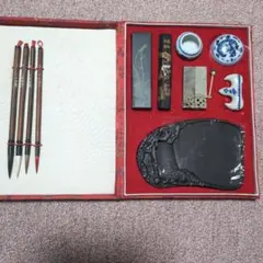 中国製硯セット 有田焼 ポータブル書道セット | 花陶硯 プチ硯セット | きんぎょ