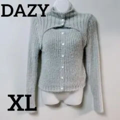 DAZY ボタン フラッフィー ニット セーター 長袖トップス 秋冬 XL